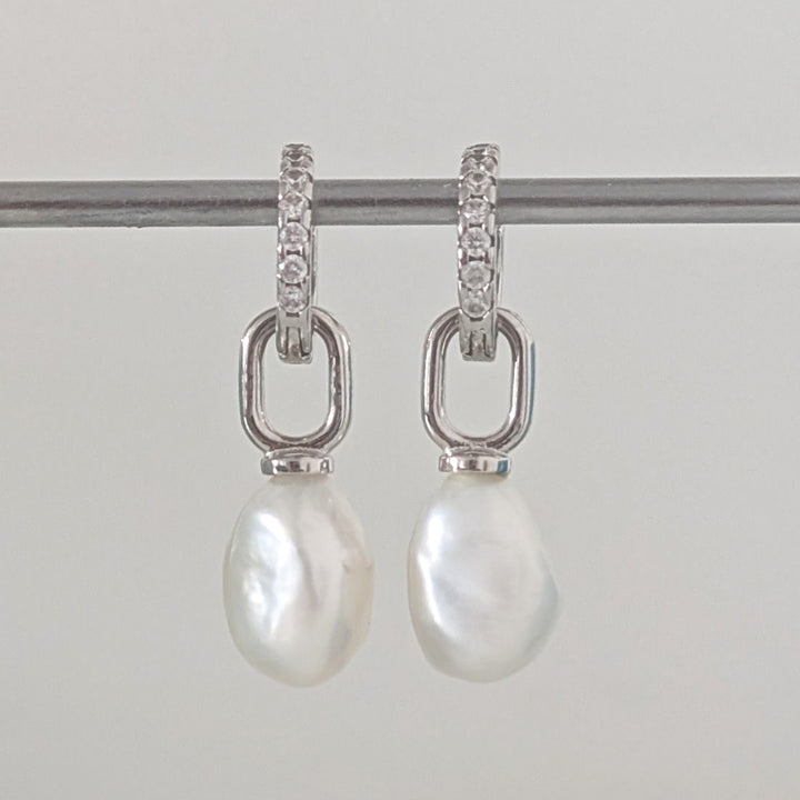 925 sterling silver eternity earring hoops with baroque pearl charms