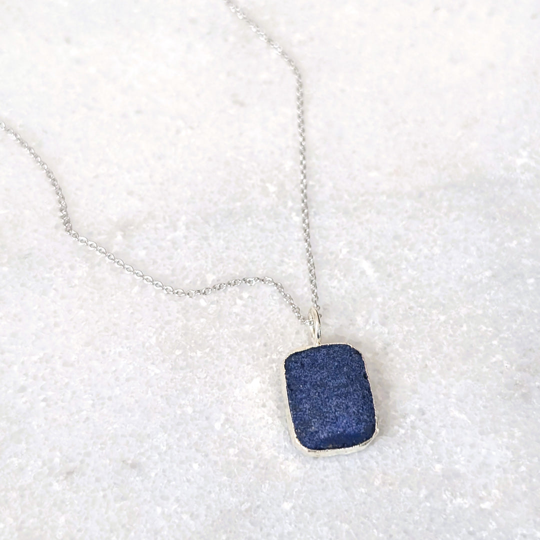 sterling silver lapis lazuli rectangular pendant necklace
