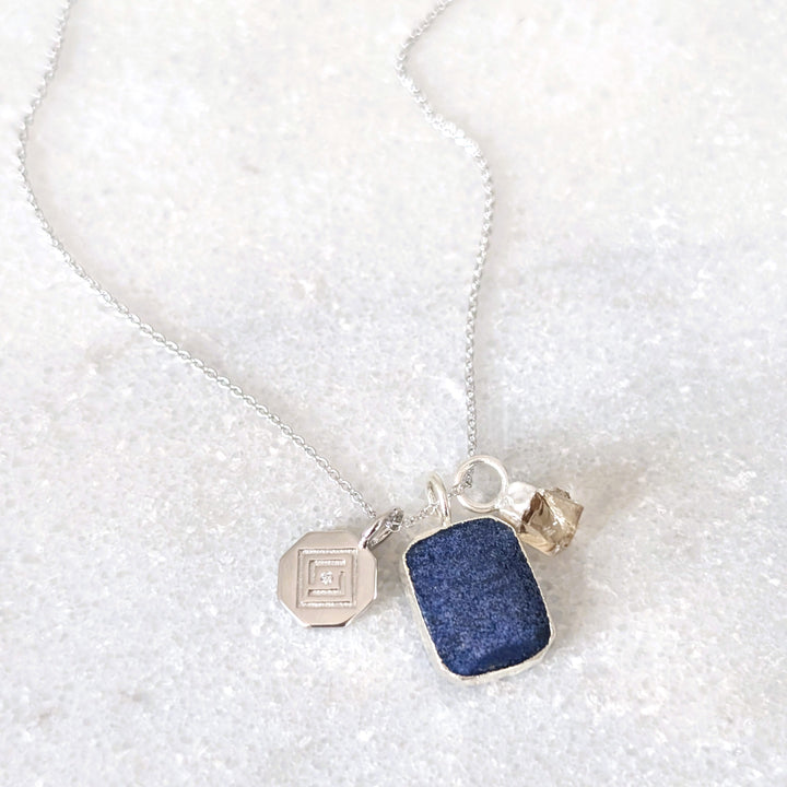 sterling silver lapis lazuli and citrine pendant necklace
