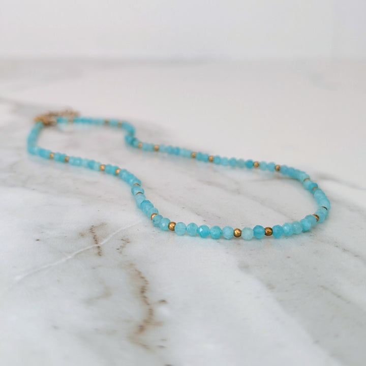 Amazonite gemstone and gold bead necklace 