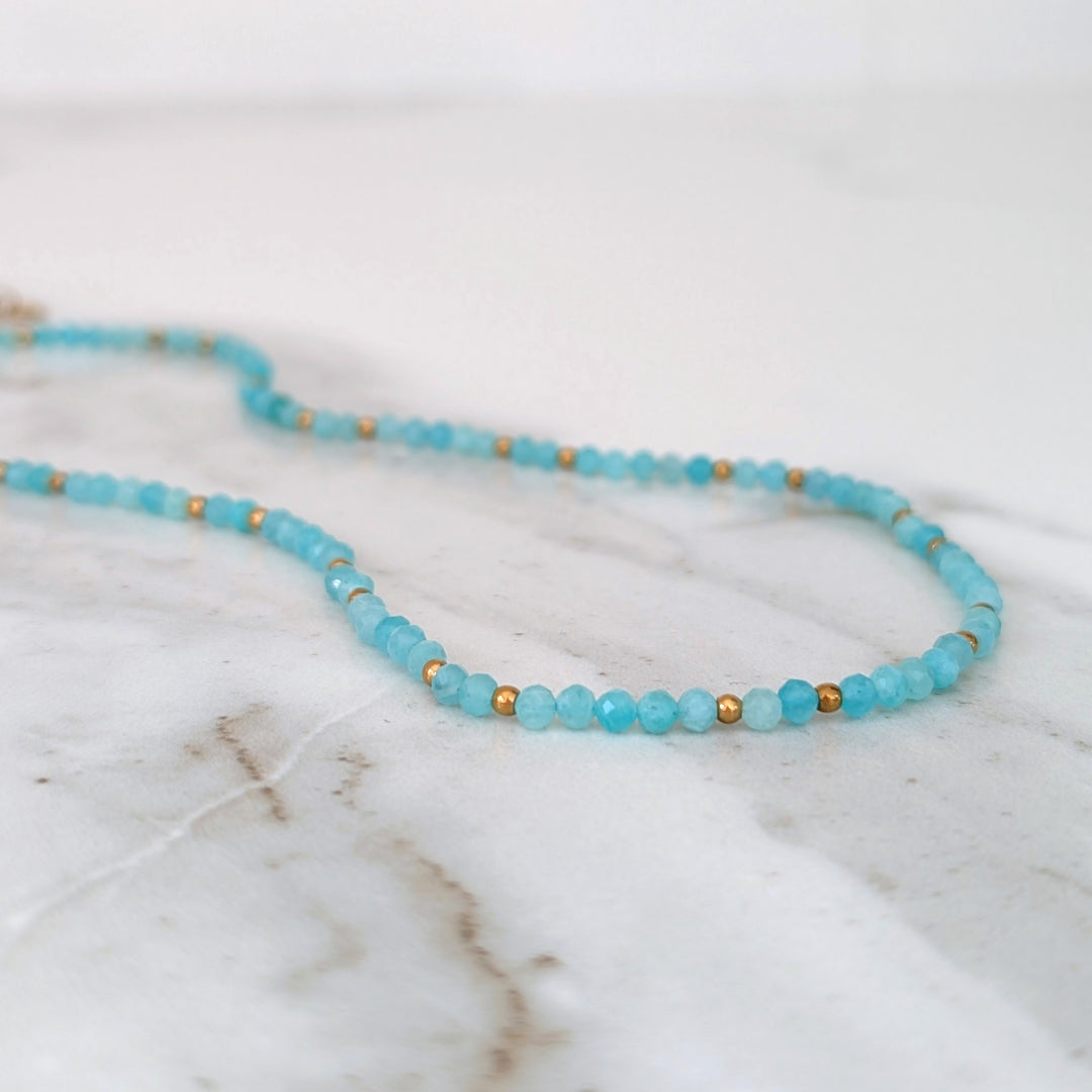 Amazonite gemstone and gold bead necklace 