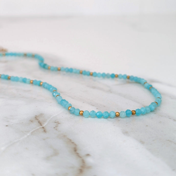 Amazonite gemstone and gold bead necklace 