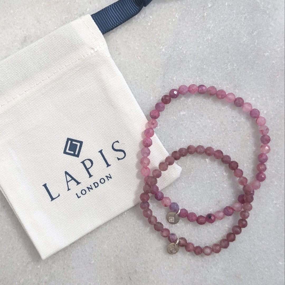 pink tourmaline "mummy and me" gemstone bracelet set 