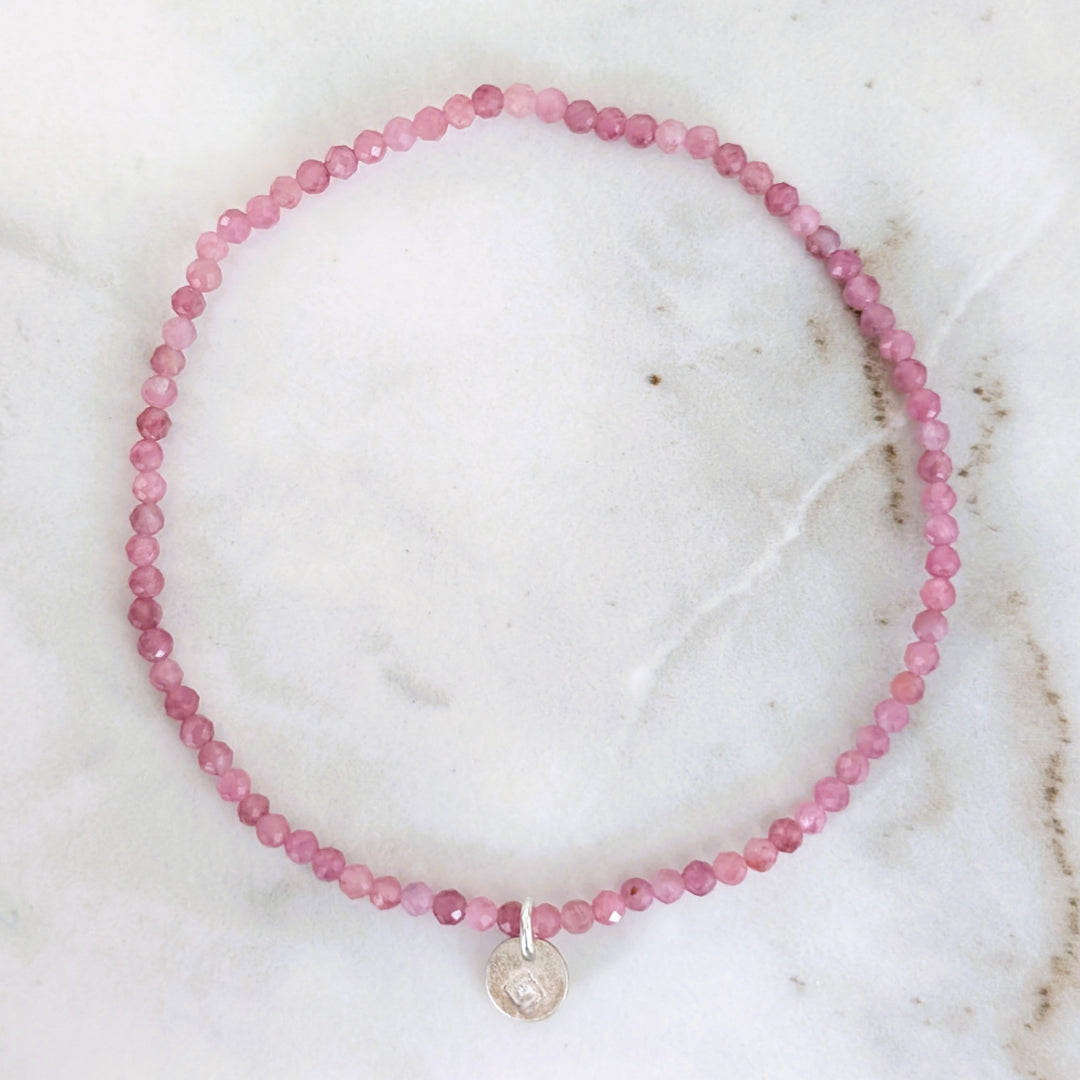 2mm faceted bead pink tourmaline gemstone bracelet 