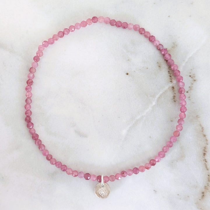 2mm faceted bead pink tourmaline gemstone bracelet 