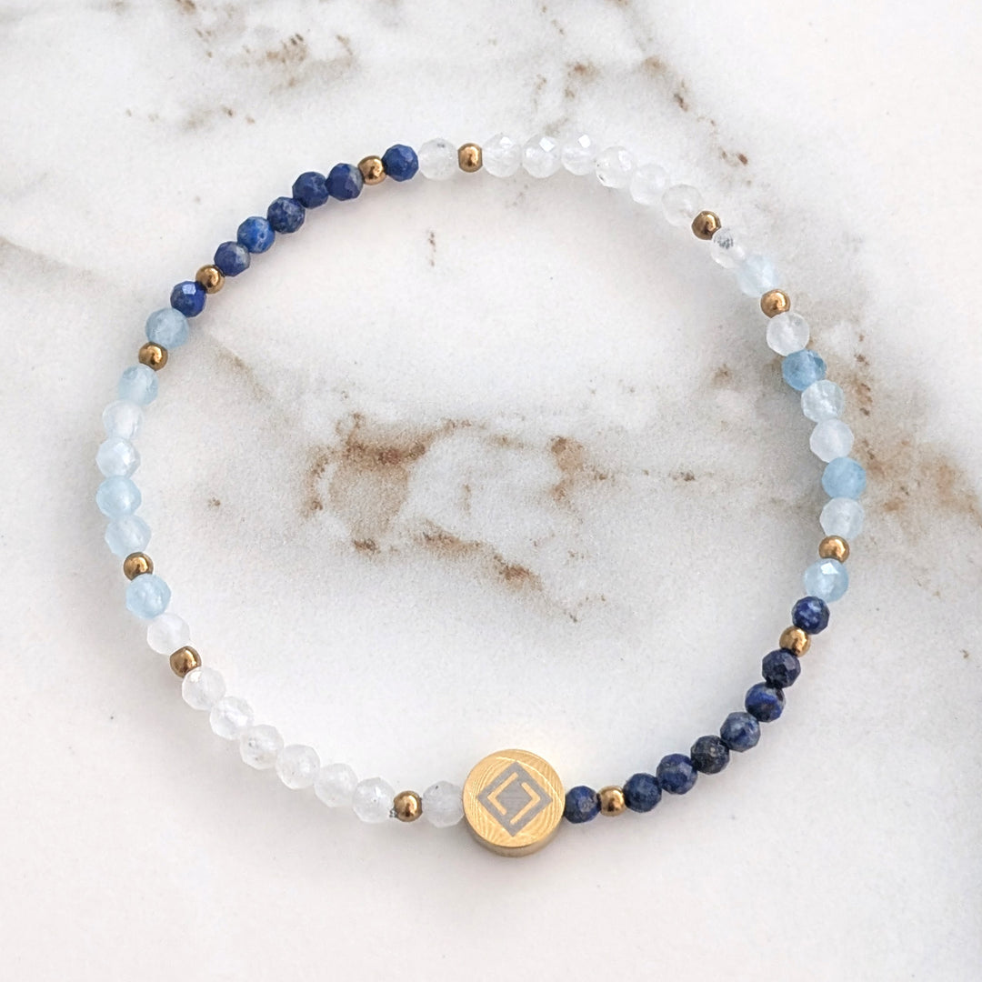Moonstone, Lapis Lazuli and Aquamarine Pisces Zodiac Gemstone Bracelet 