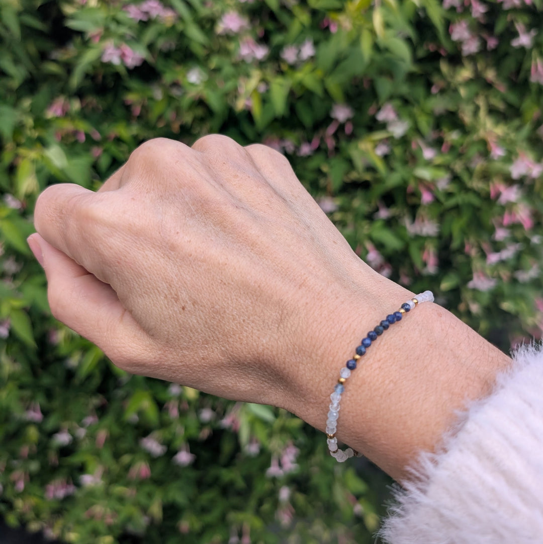 Moonstone, Lapis Lazuli and Aquamarine Pisces Zodiac Gemstone Bracelet 