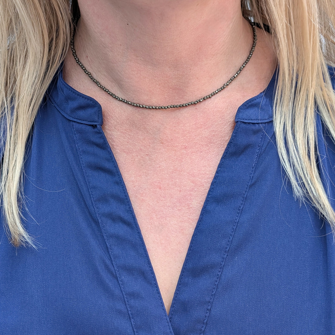 Pyrite gemstone bracelet with 2mm faceted beads 