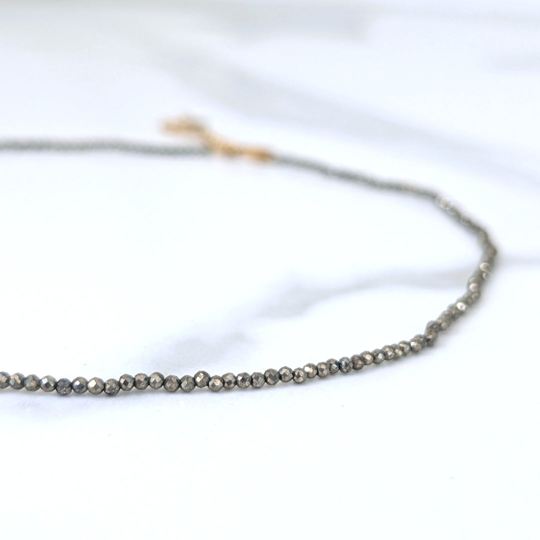 pyrite 2mm faceted bead gemstone necklace 