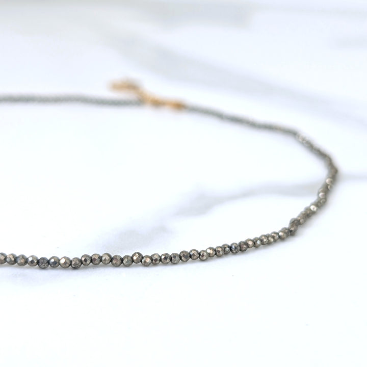 pyrite 2mm faceted bead gemstone necklace 