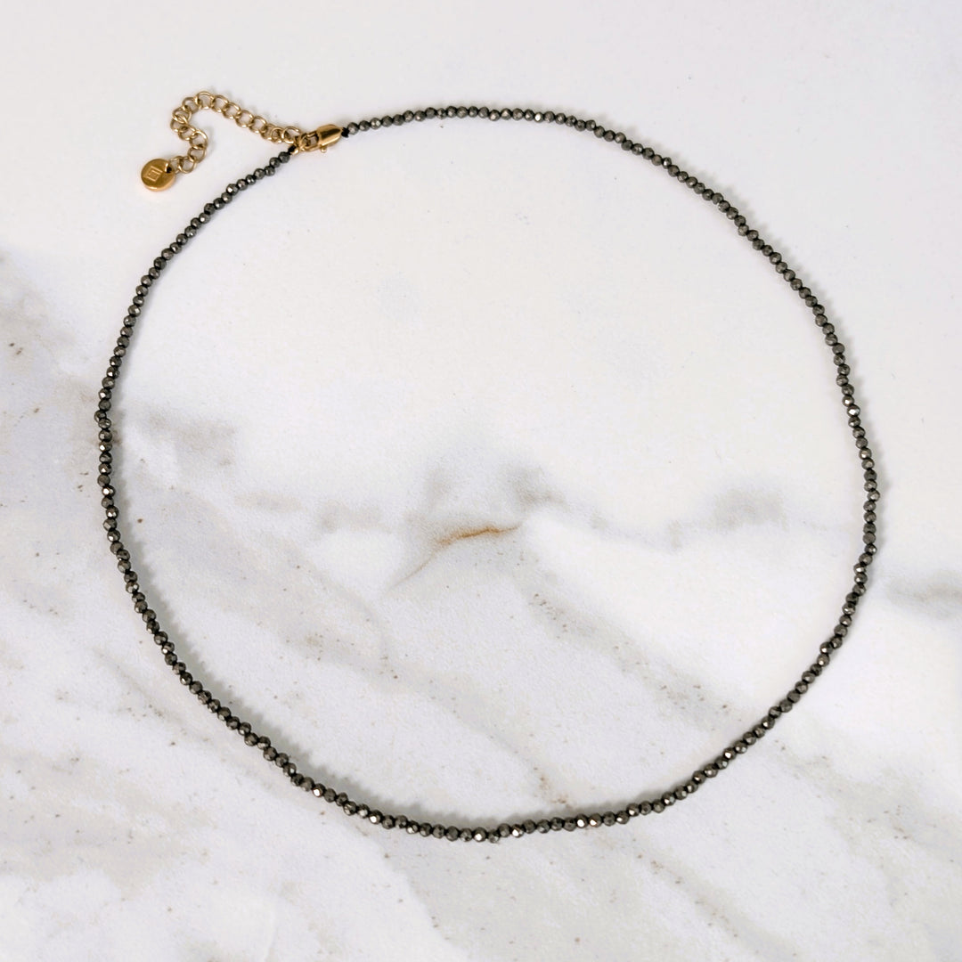 Pyrite gemstone bracelet with 2mm faceted beads 