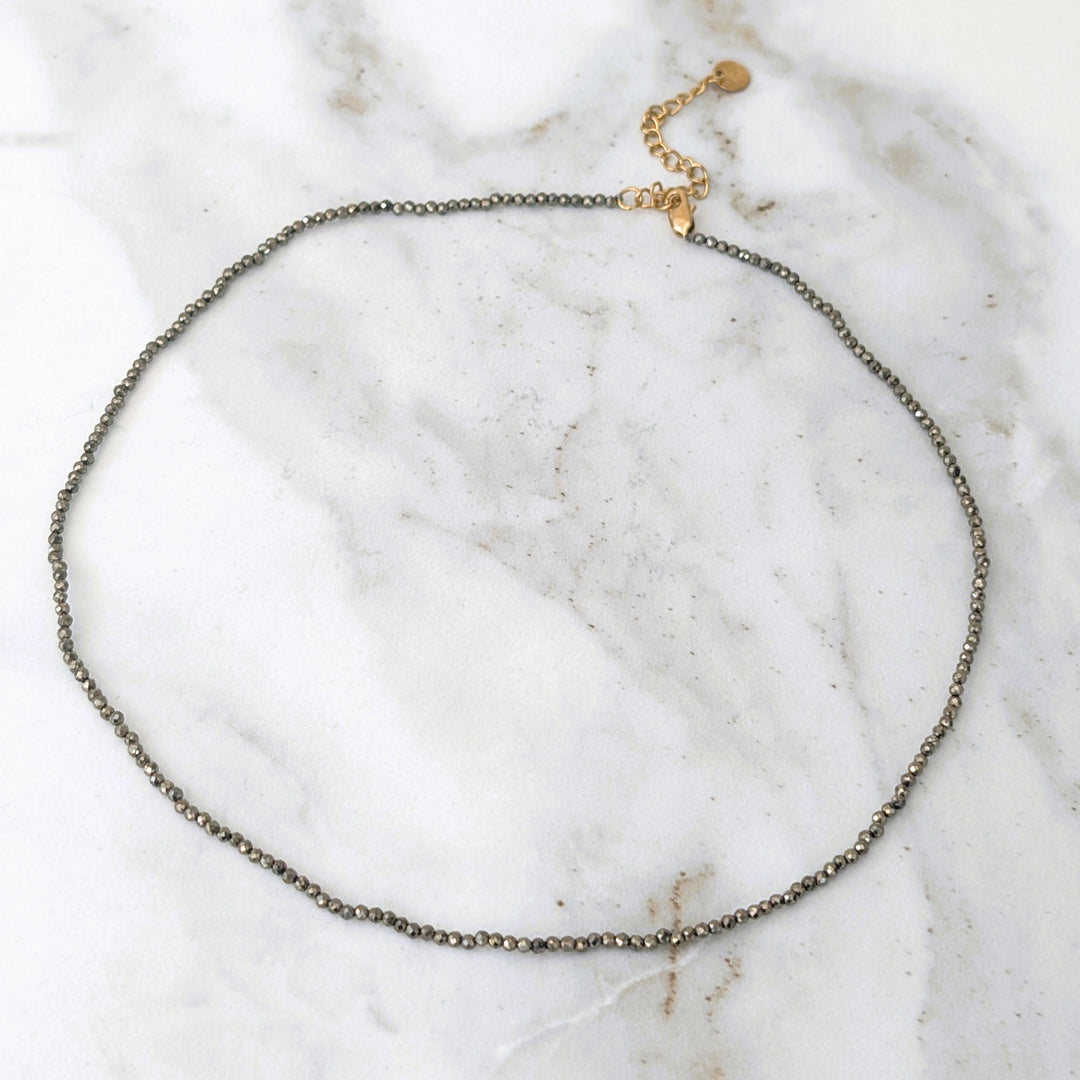 pyrite 2mm faceted bead gemstone necklace 
