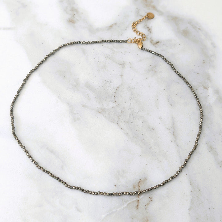 pyrite 2mm faceted bead gemstone necklace 