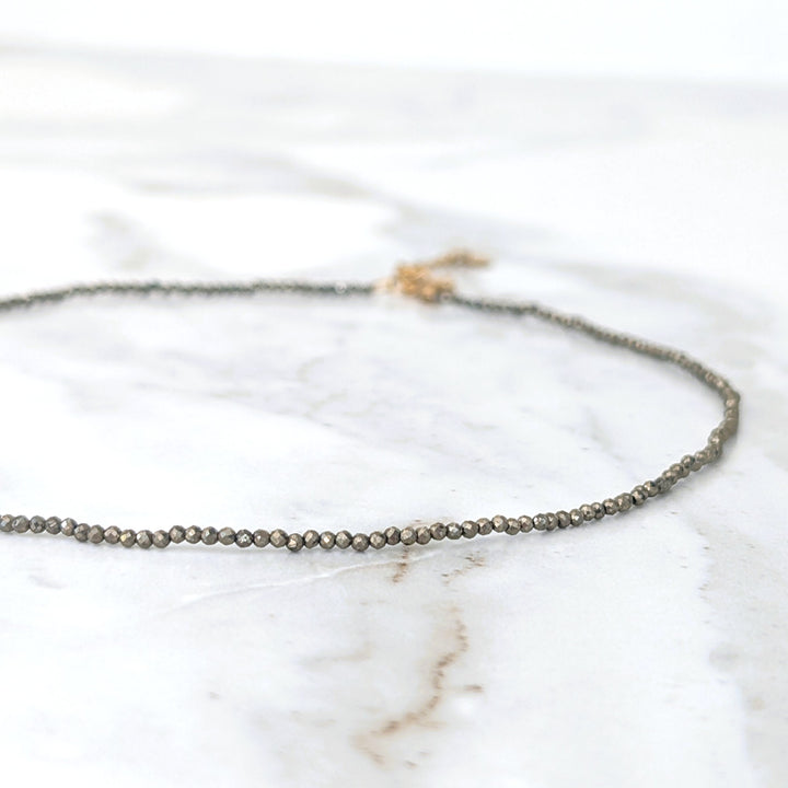 pyrite 2mm faceted bead gemstone necklace 