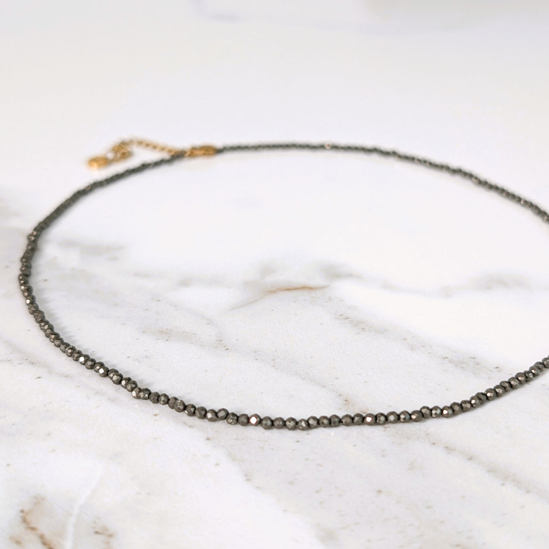 Pyrite gemstone bracelet with 2mm faceted beads 