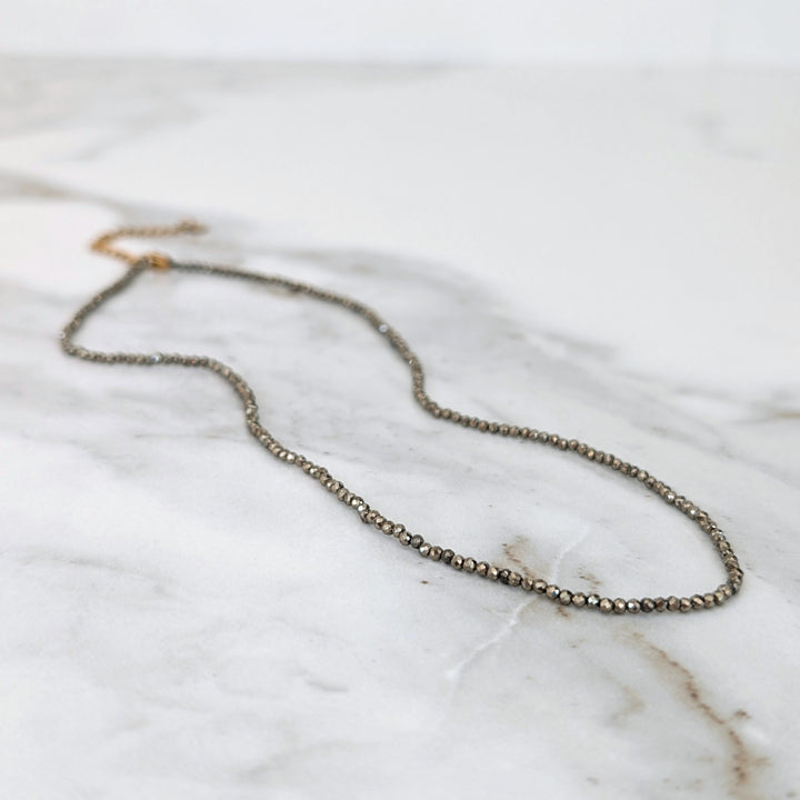 Pyrite Skinny Gemstone Beaded Necklace, 2mm Faceted
