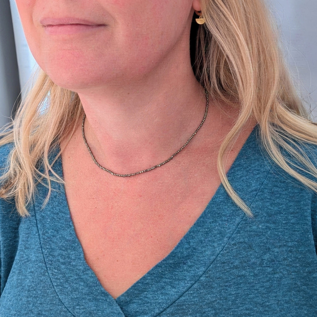 pyrite skinny gemstone necklace