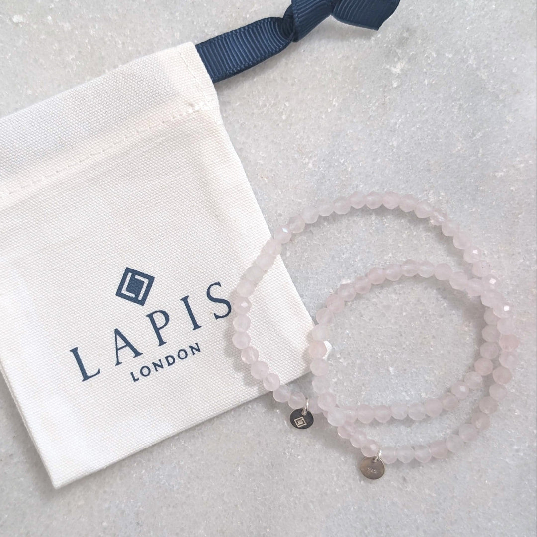 rose quartz "mummy and me" gemstone bracelet set