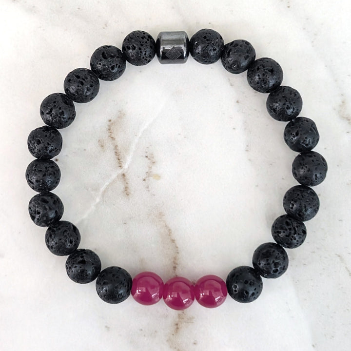 black and red men's ruby and lava bead July birthstone gemstone bracelet 