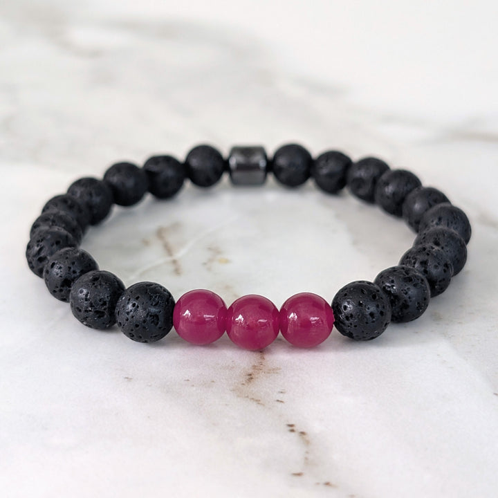 black and red men's ruby and lava bead July birthstone gemstone bracelet 