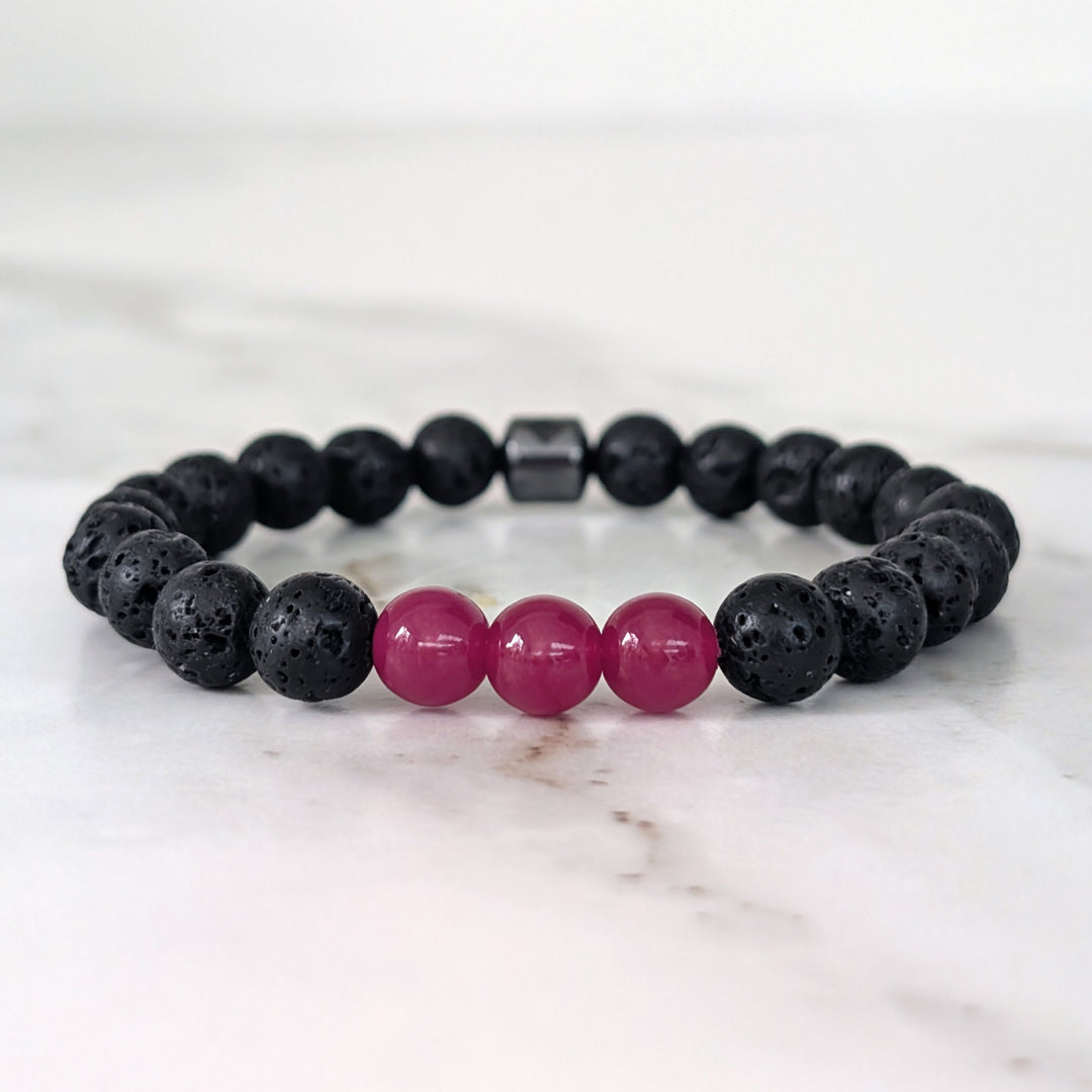 black and red men's ruby and lava bead July birthstone gemstone bracelet 