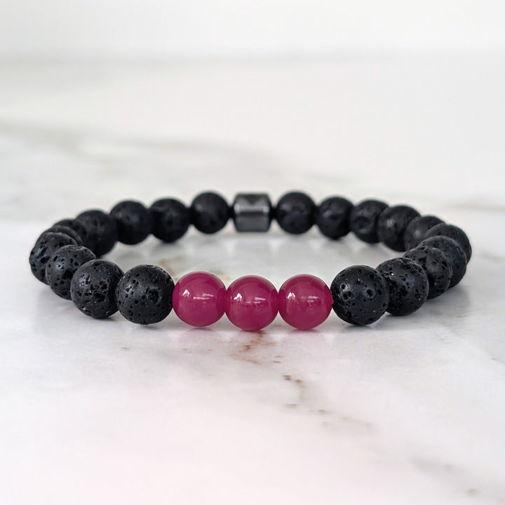 black and red men's ruby and lava bead July birthstone gemstone bracelet 