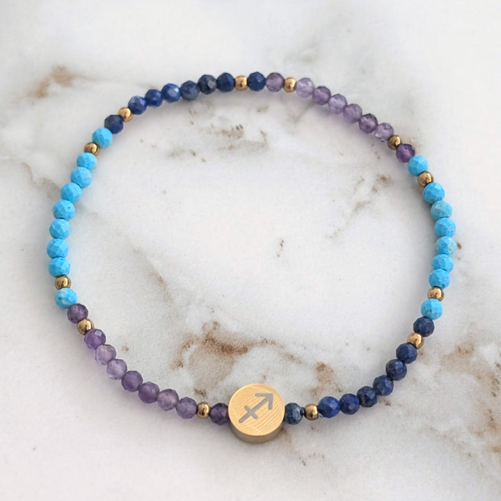 Amethyst, Turquoise and Lapis Lazuli Sagittarius Zodiac Gemstone Bracelet 