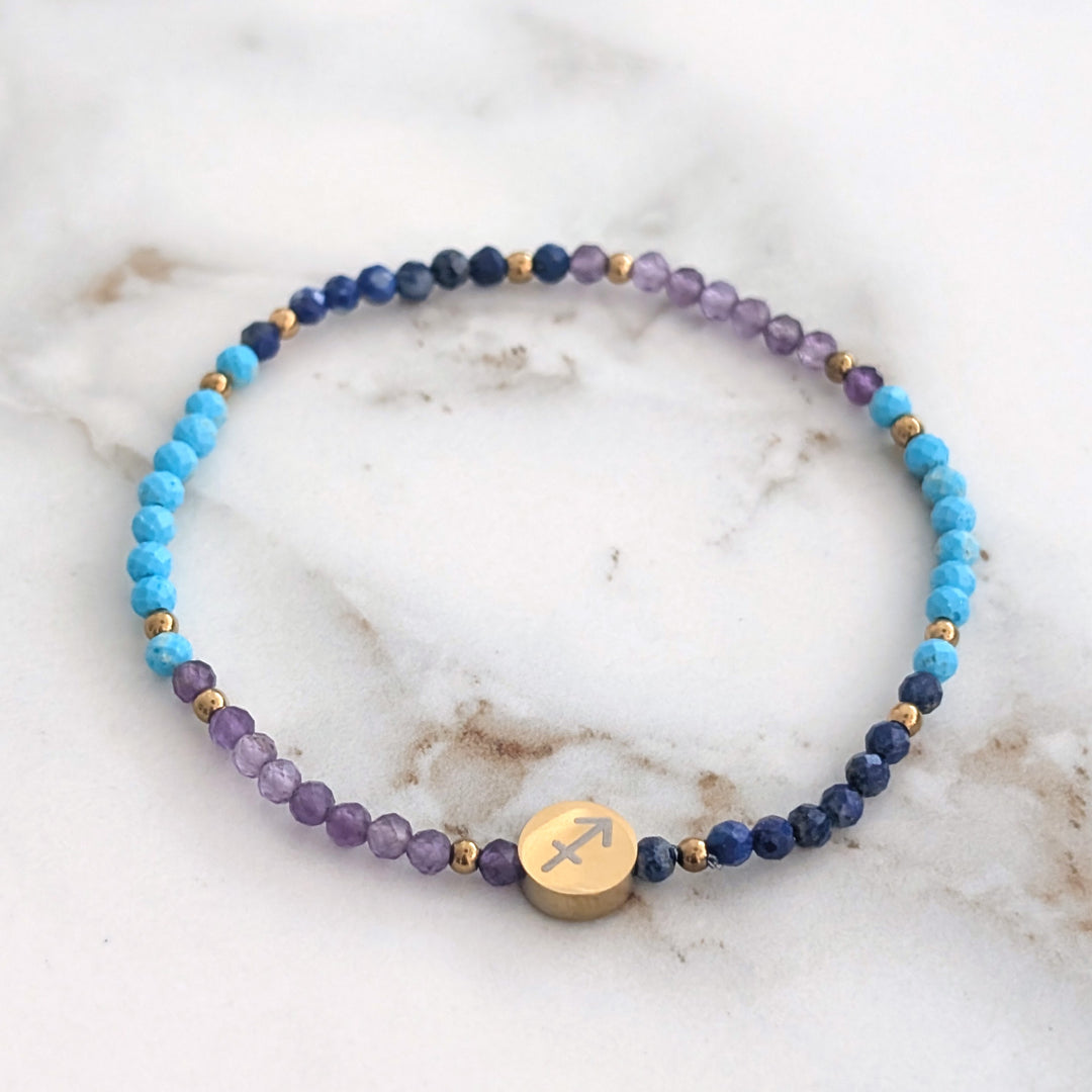 Amethyst, Turquoise and Lapis Lazuli Sagittarius Zodiac Gemstone Bracelet 