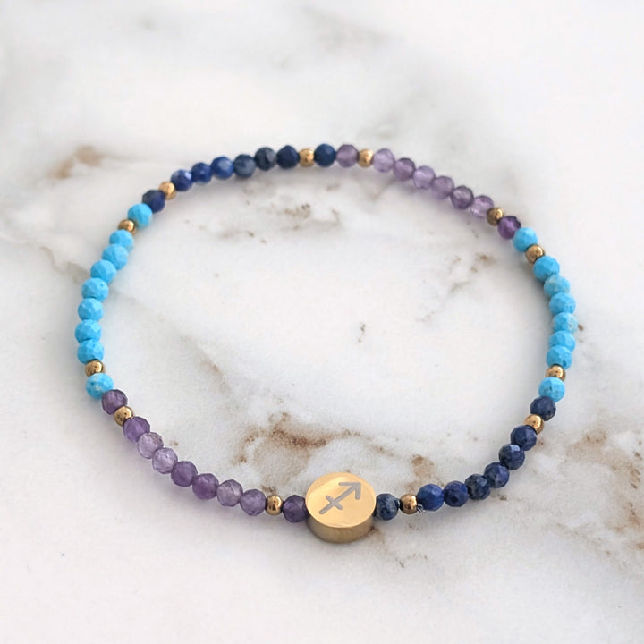 Amethyst, Turquoise and Lapis Lazuli Sagittarius Zodiac Gemstone Bracelet 