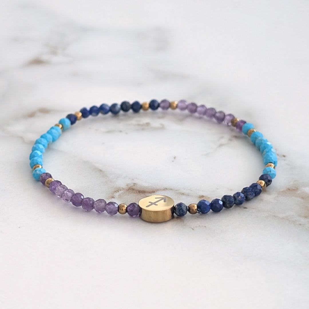 Amethyst, Turquoise and Lapis Lazuli Sagittarius Zodiac Gemstone Bracelet 
