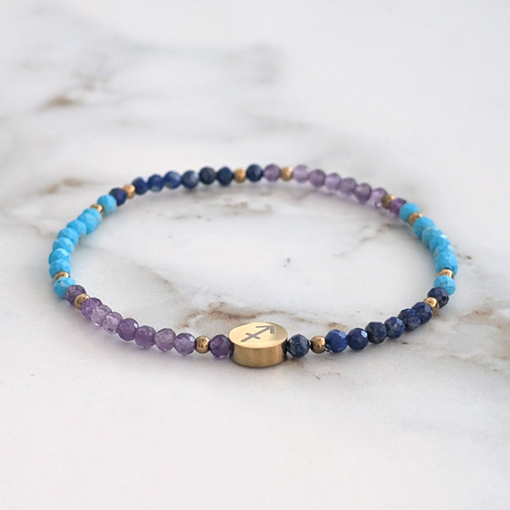 Amethyst, Turquoise and Lapis Lazuli Sagittarius Zodiac Gemstone Bracelet 