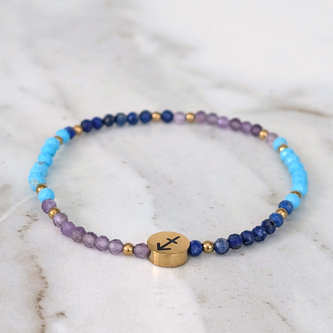 Amethyst, Turquoise and Lapis Lazuli Sagittarius Zodiac Gemstone Bracelet 