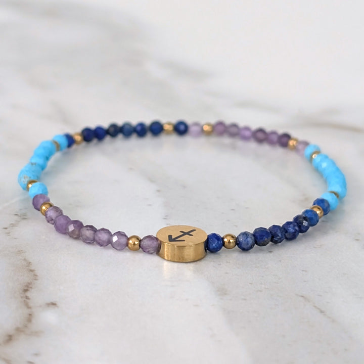 Amethyst, Turquoise and Lapis Lazuli Sagittarius Zodiac Gemstone Bracelet 