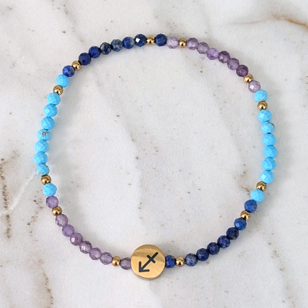 Amethyst, Turquoise and Lapis Lazuli Sagittarius Zodiac Gemstone Bracelet 