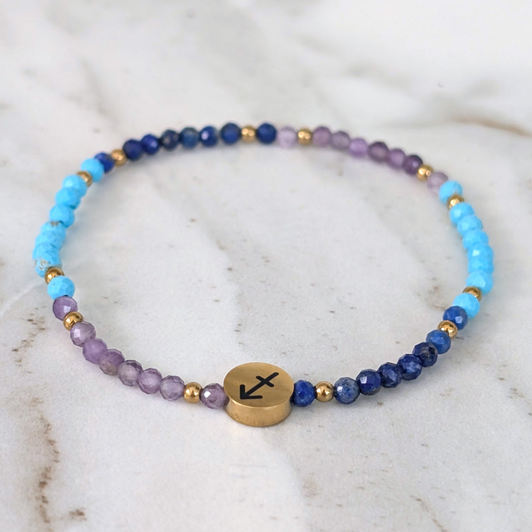 Amethyst, Turquoise and Lapis Lazuli Sagittarius Zodiac Gemstone Bracelet 