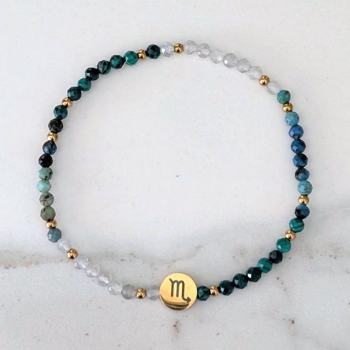 Malachite, Chrysocolla and Labradorite Scorpio Zodiac Gemstone Bracelet 