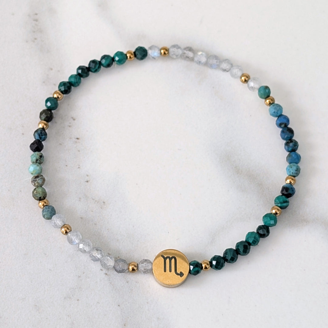 Malachite, Chrysocolla and Labradorite Scorpio Zodiac Gemstone Bracelet 