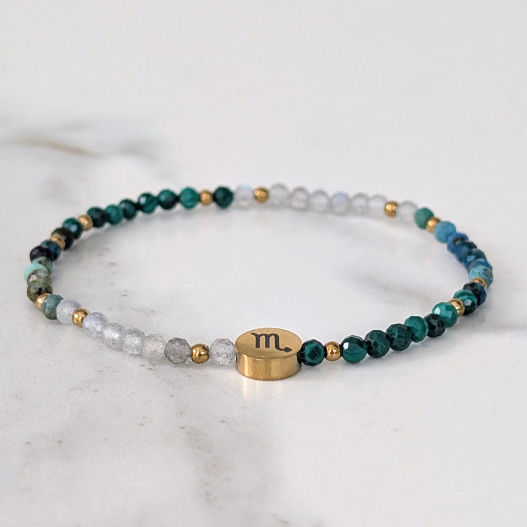 Malachite, Chrysocolla and Labradorite Scorpio Zodiac Gemstone Bracelet 
