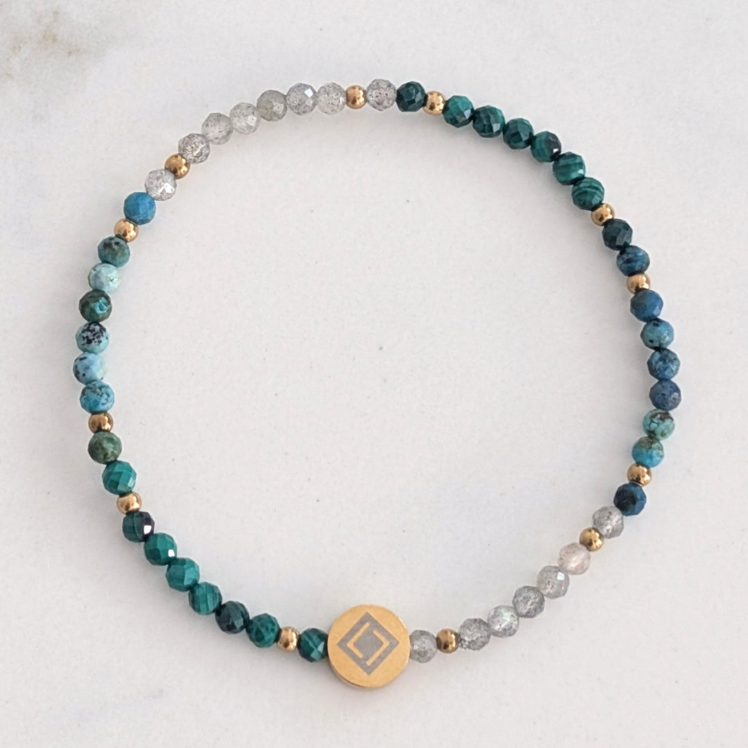 Scorpio malachite, labradorite and chrysocolla gemstone bracelet
