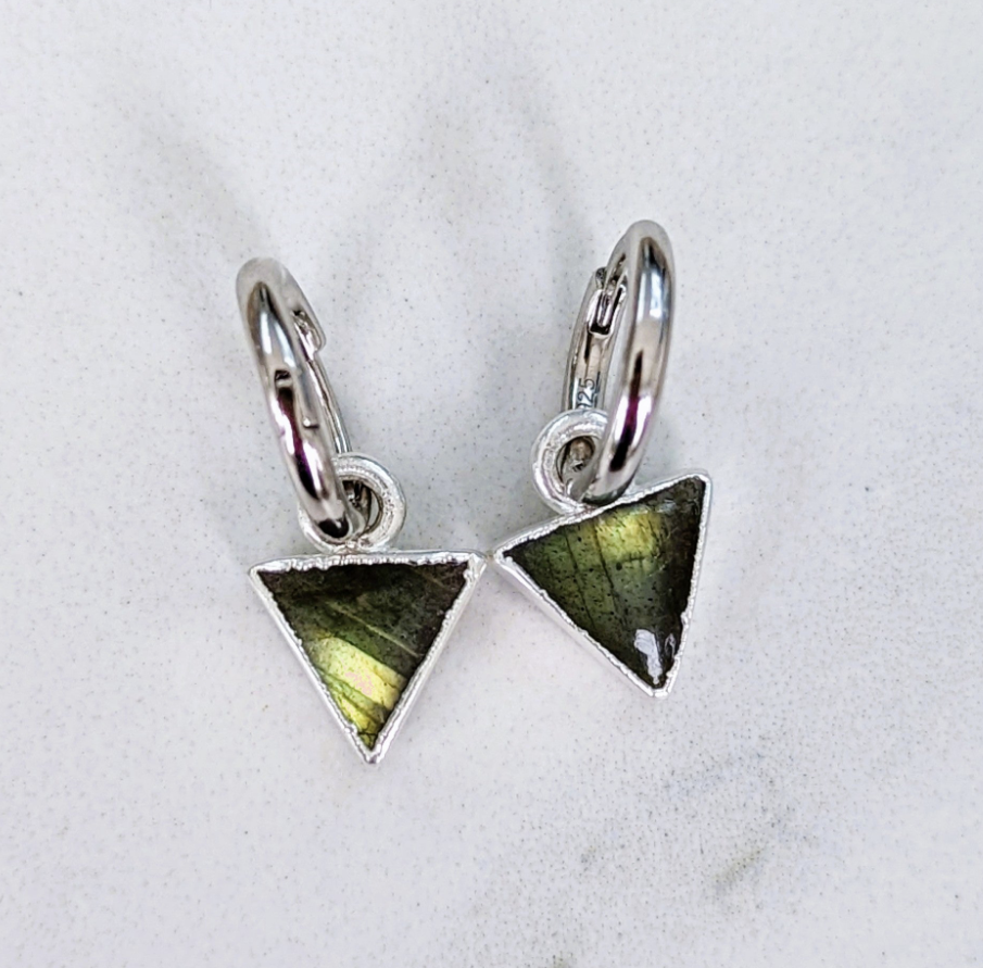 The Triangle Labradorite Gemstone Hoop Earrings - Sterling Silver