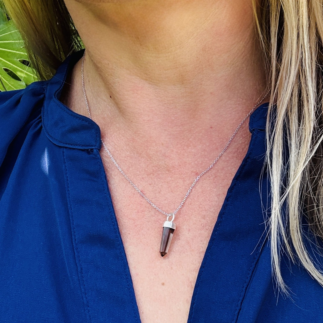 sterling silver smokey quartz spike gemstone pendant necklace 