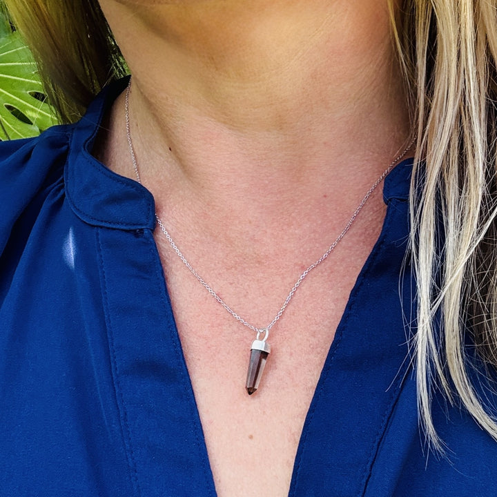 sterling silver smokey quartz spike gemstone pendant necklace 
