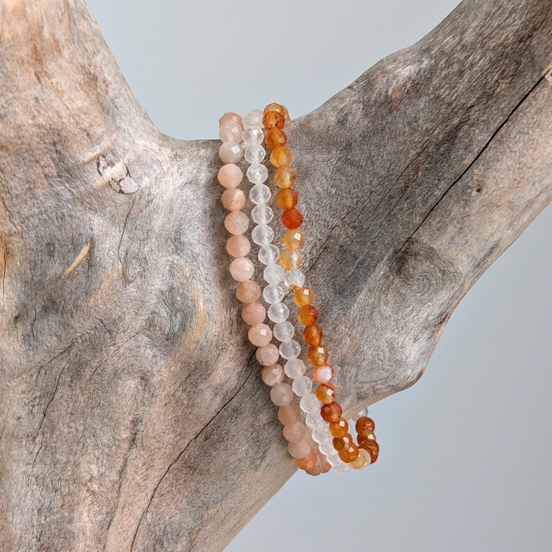 Lapis London Support Through the Menopause Gemstone Bracelet Trio.  Sunstone, Moonstone and Carnelian gemstone bracelets. 