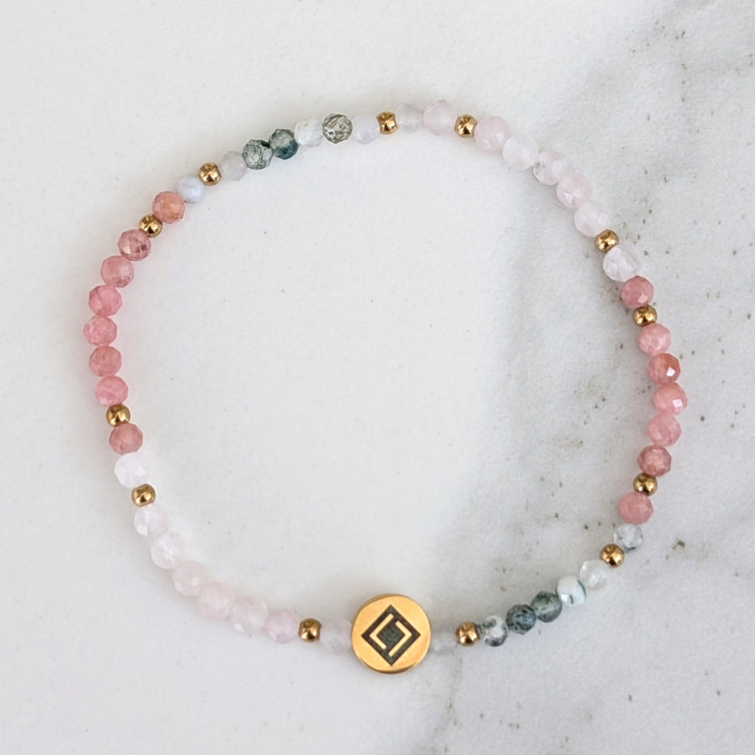 rose quartz, rhodonite and moss agate Taurus zodiac gemstone bracelet 