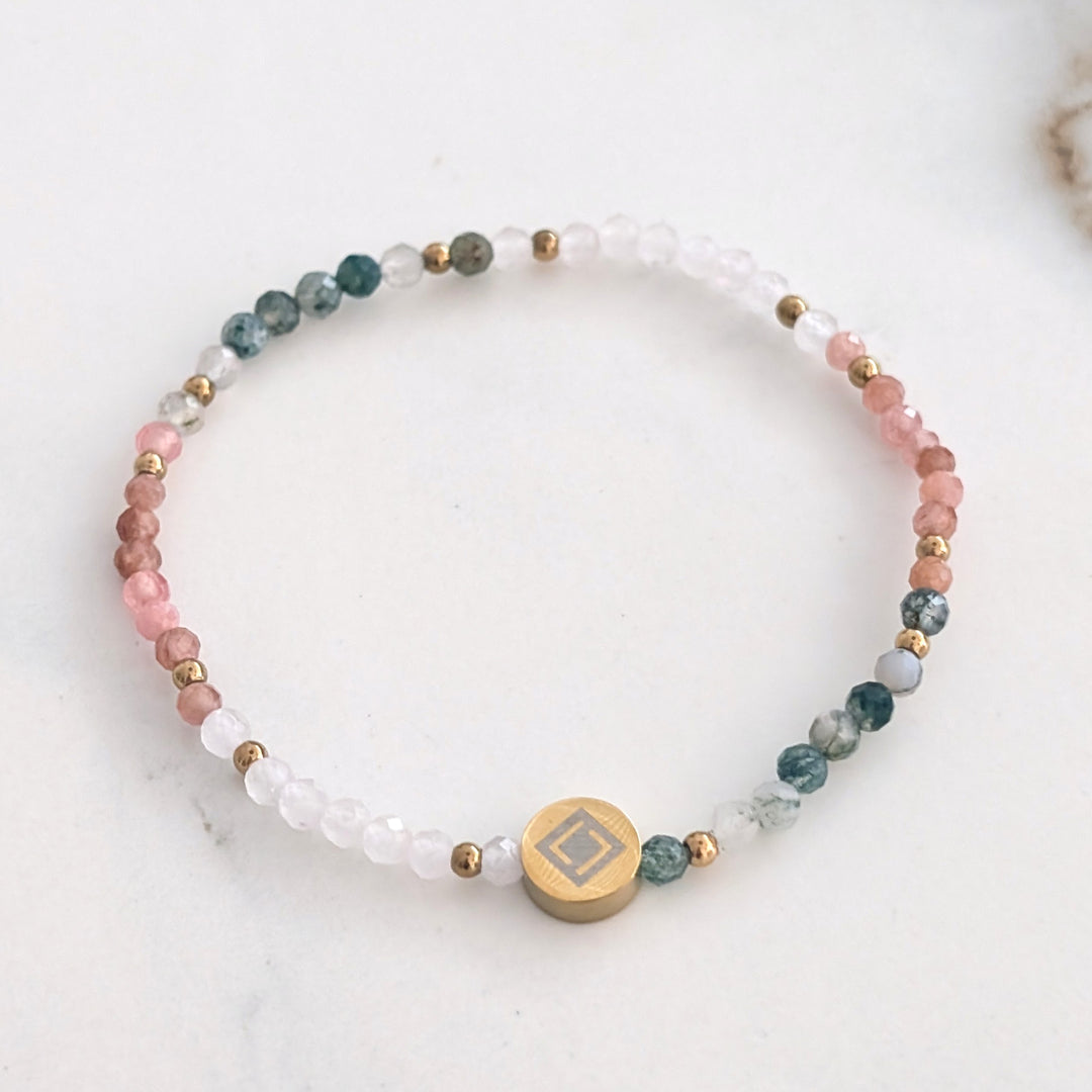 rose quartz, rhodonite and moss agate Taurus zodiac gemstone bracelet 