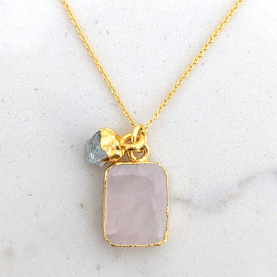 The Duo Rose Quartz Necklace - 18ct Gold Plated