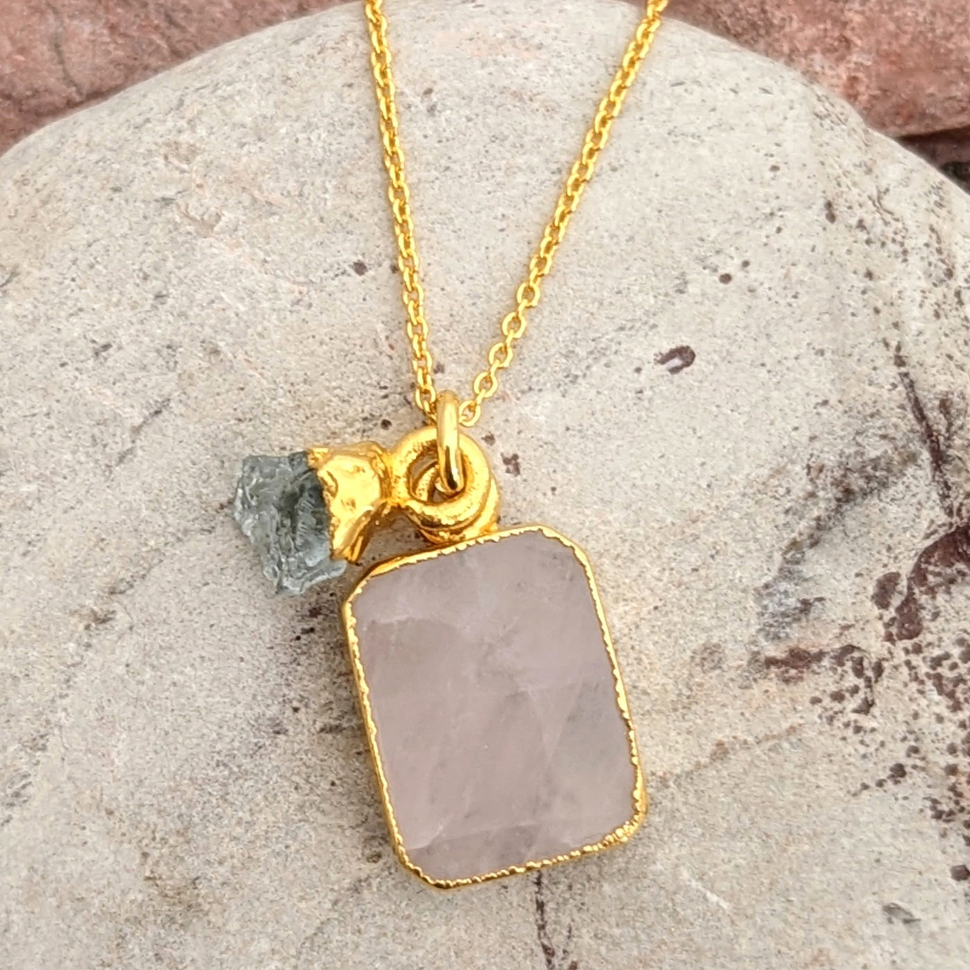 The Duo Rose Quartz Necklace - 18ct Gold Plated
