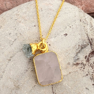 The Duo Rose Quartz Necklace - 18ct Gold Plated