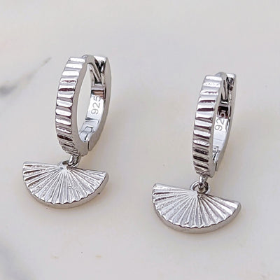 sterling silver fan charm hoop earrings