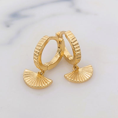 Gold plated fan charm hoop earrings